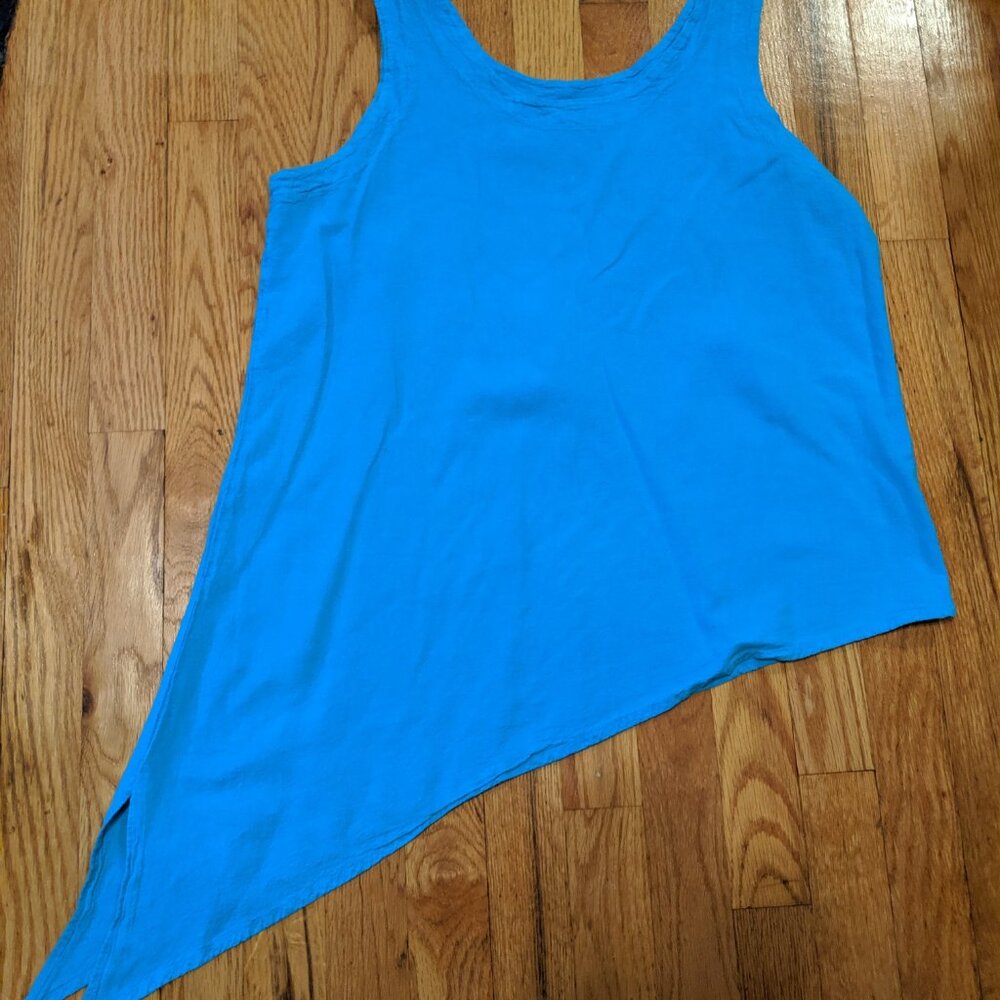 Maria de Guadalajara turquoise Cotton Gauze Blue tank asymmetrical